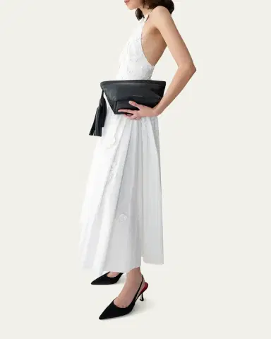 Carolina Herrera Floral Applique Cotton Halter Midi Dress | Thumbnail 4 Carolina Herrera Floral Applique Cotton Halter Midi Dress | Thumbnail 4