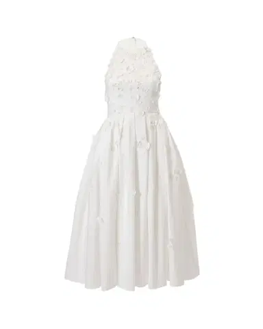 Carolina Herrera Floral Applique Cotton Halter Midi Dress | Thumbnail 1 Carolina Herrera Floral Applique Cotton Halter Midi Dress | Thumbnail 1