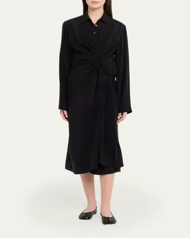MM6 MAISON MARGIELA Draped Long-Sleeve Shirtdress | Thumbnail 2 MM6 MAISON MARGIELA Draped Long-Sleeve Shirtdress | Thumbnail 2