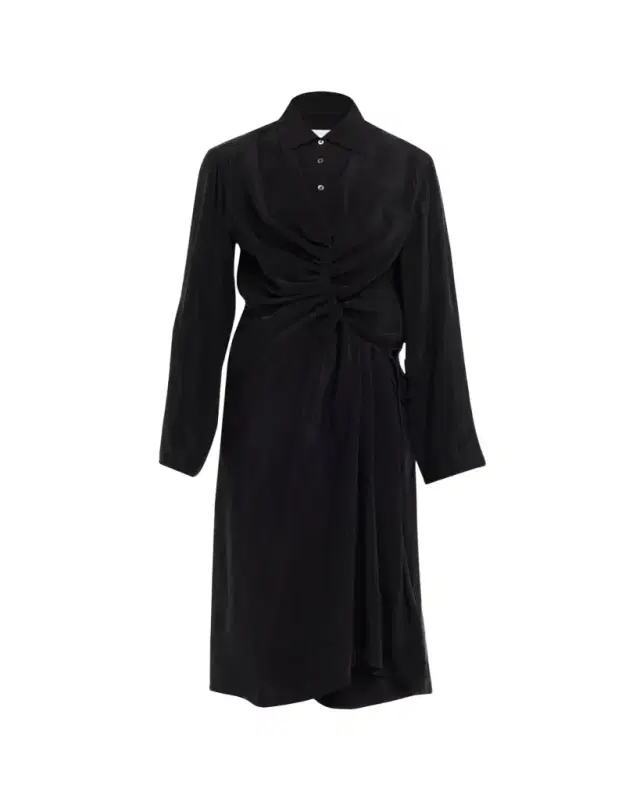 Draped Long-Sleeve Shirtdress