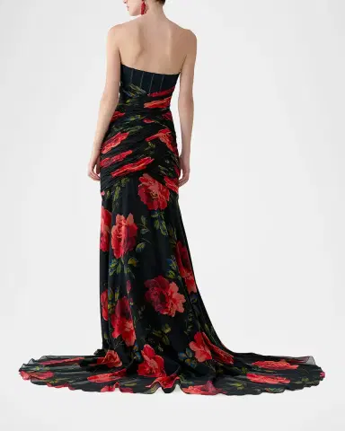 Carolina Herrera Floral Chiffon Strapless Corset Gown | Thumbnail 5