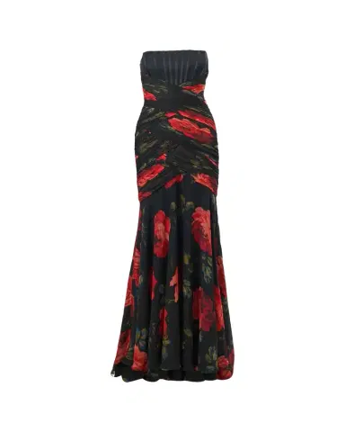 Carolina Herrera Floral Chiffon Strapless Corset Gown | Thumbnail 1