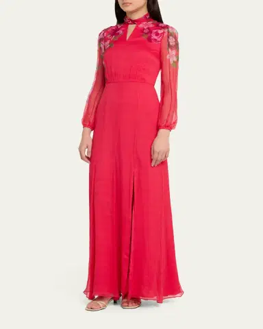 Saloni Jaclyn Printed Long-Sleeve Dress | Thumbnail 4