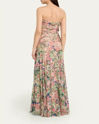 Saloni Kristie Strapless Floral Drop-Waist Gown | Thumbnail 3