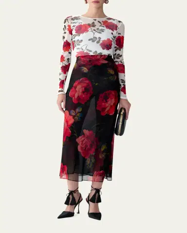 Carolina Herrera Floral Chiffon Midi Slip Skirt | Thumbnail 2