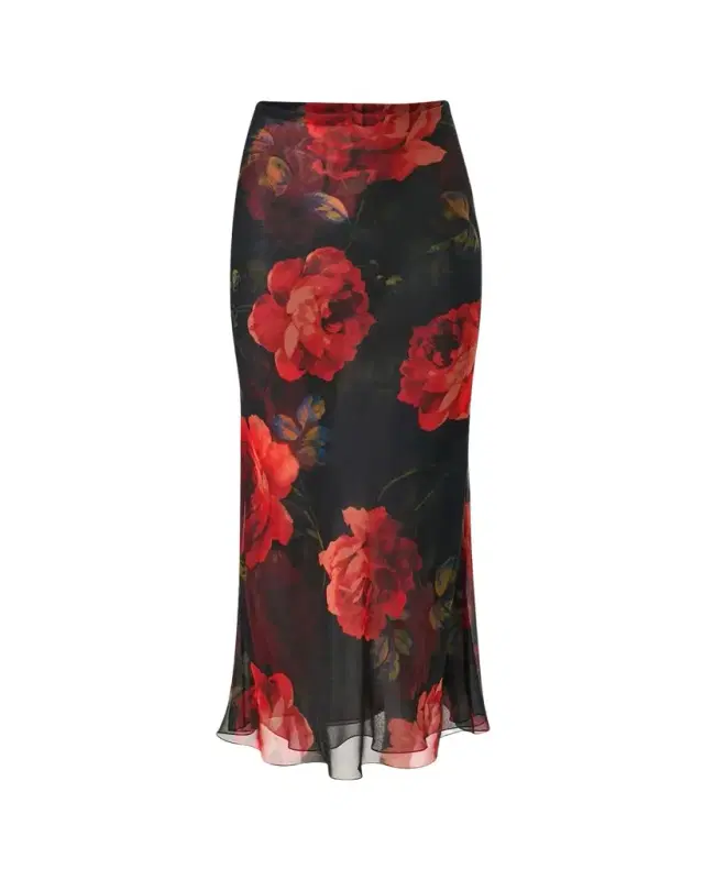 Floral Chiffon Midi Slip Skirt