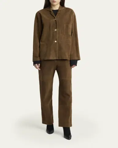 The Row Kenan Suede Straight-Leg Pull-On Pants | Thumbnail 2 The Row Kenan Suede Straight-Leg Pull-On Pants | Thumbnail 2