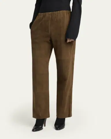 The Row Kenan Suede Straight-Leg Pull-On Pants | Thumbnail 4 The Row Kenan Suede Straight-Leg Pull-On Pants | Thumbnail 4