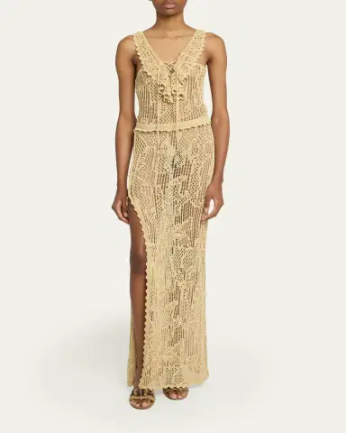 Isabel Marant Ornella Lace-Up Crochet Knit Maxi Dress | Thumbnail 2