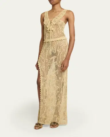 Isabel Marant Ornella Lace-Up Crochet Knit Maxi Dress | Thumbnail 4