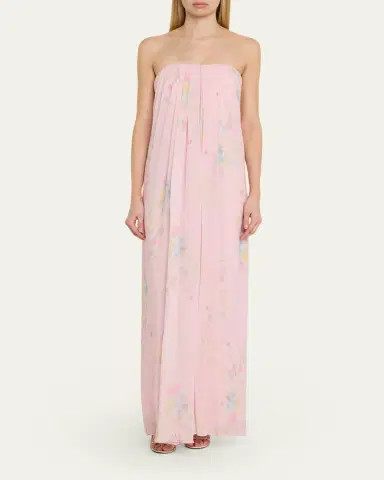 LoveShackFancy Emara Strapless Floral Chiffon Gown | Thumbnail 2 LoveShackFancy Emara Strapless Floral Chiffon Gown | Thumbnail 2