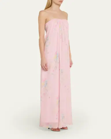 LoveShackFancy Emara Strapless Floral Chiffon Gown | Thumbnail 4 LoveShackFancy Emara Strapless Floral Chiffon Gown | Thumbnail 4