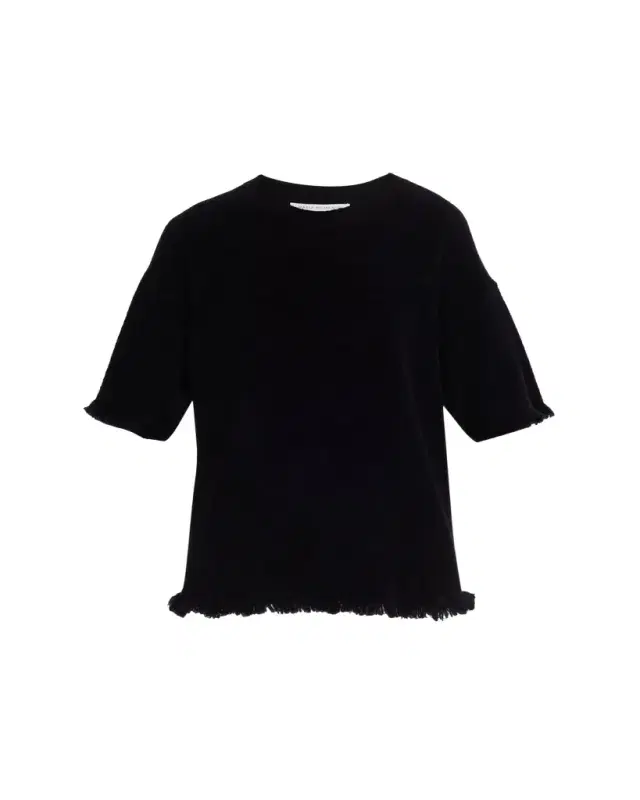 Drop-Shoulder Frayed Short-Sleeve T-Shirt