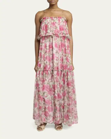 Chloé Rose Silk Chiffon Ruffle Tiered Maxi Dress | Thumbnail 2 Chloé Rose Silk Chiffon Ruffle Tiered Maxi Dress | Thumbnail 2