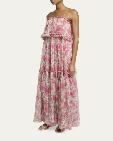 Chloé Rose Silk Chiffon Ruffle Tiered Maxi Dress | Thumbnail 4 Chloé Rose Silk Chiffon Ruffle Tiered Maxi Dress | Thumbnail 4