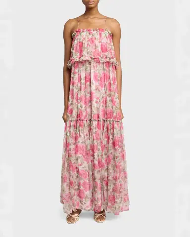 Chloé Rose Silk Chiffon Ruffle Tiered Maxi Dress | Thumbnail 6 Chloé Rose Silk Chiffon Ruffle Tiered Maxi Dress | Thumbnail 6