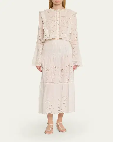 LoveShackFancy Mallow Embroidered Cotton Midi Skirt | Thumbnail 2 LoveShackFancy Mallow Embroidered Cotton Midi Skirt | Thumbnail 2