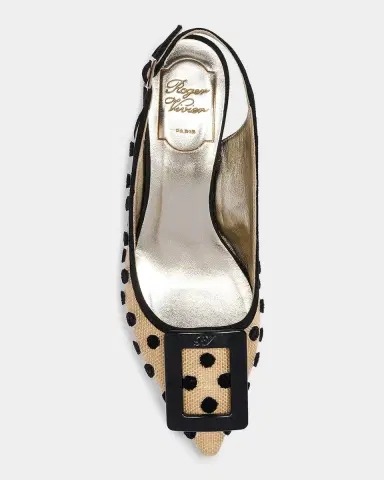 Roger Vivier 55mm Virgule Embroidered Dots Raffia and Suede Slingback Pumps | Thumbnail 6 Roger Vivier 55mm Virgule Embroidered Dots Raffia and Suede Slingback Pumps | Thumbnail 6