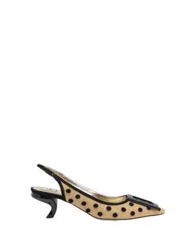Roger Vivier 55mm Virgule Embroidered Dots Raffia and Suede Slingback Pumps | Thumbnail 1 Roger Vivier 55mm Virgule Embroidered Dots Raffia and Suede Slingback Pumps | Thumbnail 1