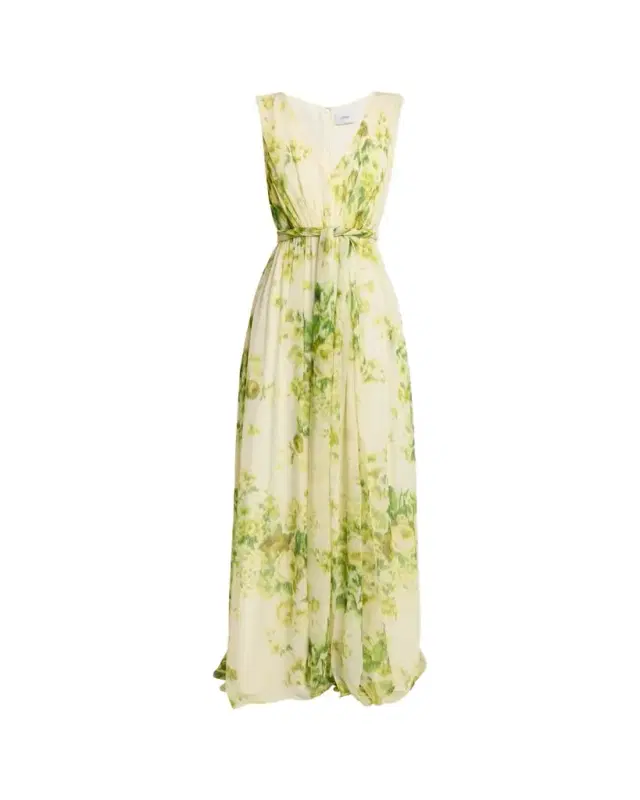 Sleeveless Floral-Print Silk Gown