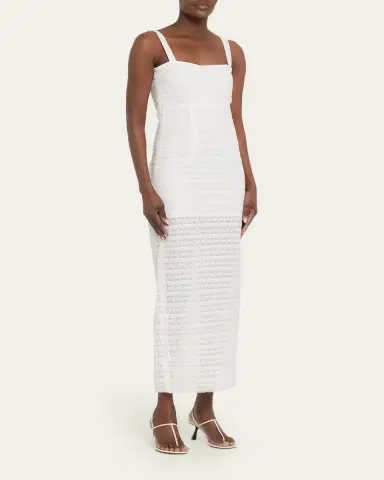 LoveShackFancy Verna Lace Stripe Midi Dress | Thumbnail 4