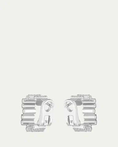Viltier 18K White Gold Edge Diamond Pave Hoop Earrings | Thumbnail 2 Viltier 18K White Gold Edge Diamond Pave Hoop Earrings | Thumbnail 2