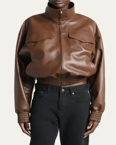 Balenciaga High-Collar Leather Blouson Jacket | Thumbnail 4