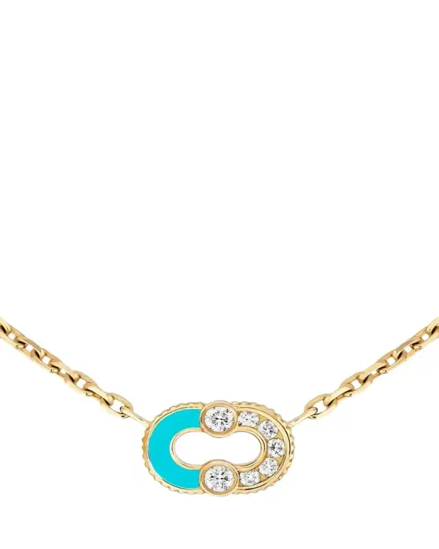 Magnetic Semi 18K Yellow Gold, Turquoise & 0.26 TCW Diamond Pendant Necklace