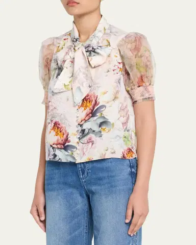 Alice + Olivia Brentley Floral Tie-Neck Blouse | Thumbnail 4 Alice + Olivia Brentley Floral Tie-Neck Blouse | Thumbnail 4