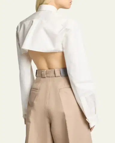 Balenciaga Organdi Cotton-Silk Poplin Crop Collared Shirt | Thumbnail 3