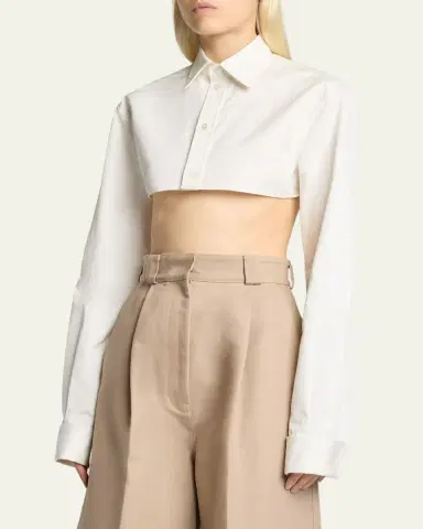 Balenciaga Organdi Cotton-Silk Poplin Crop Collared Shirt | Thumbnail 4