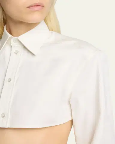 Balenciaga Organdi Cotton-Silk Poplin Crop Collared Shirt | Thumbnail 5