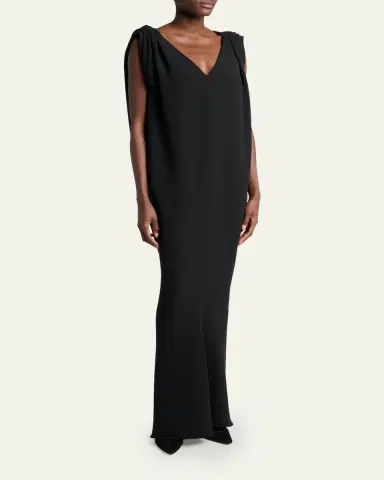 Balenciaga Sleeveless Silk-Wool Crepe Sack Maxi Dress | Thumbnail 4