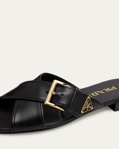 Prada Triangle Logo Buckle Leather Slide Sandals | Thumbnail 3 Prada Triangle Logo Buckle Leather Slide Sandals | Thumbnail 3