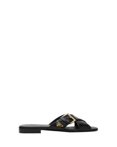 Prada Triangle Logo Buckle Leather Slide Sandals | Thumbnail 1 Prada Triangle Logo Buckle Leather Slide Sandals | Thumbnail 1