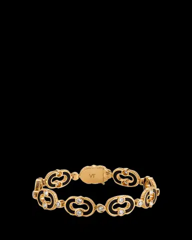 Viltier 18K Yellow Gold Magnetic Enchaine Bracelet with Diamonds and Onyx | Thumbnail 2