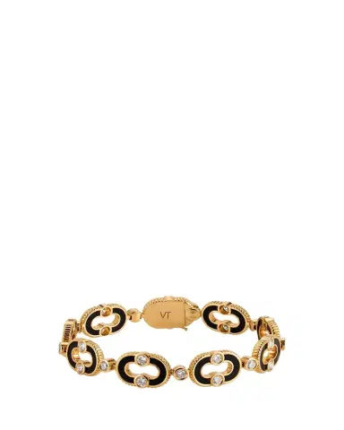 Viltier 18K Yellow Gold Magnetic Enchaine Bracelet with Diamonds and Onyx | Thumbnail 1