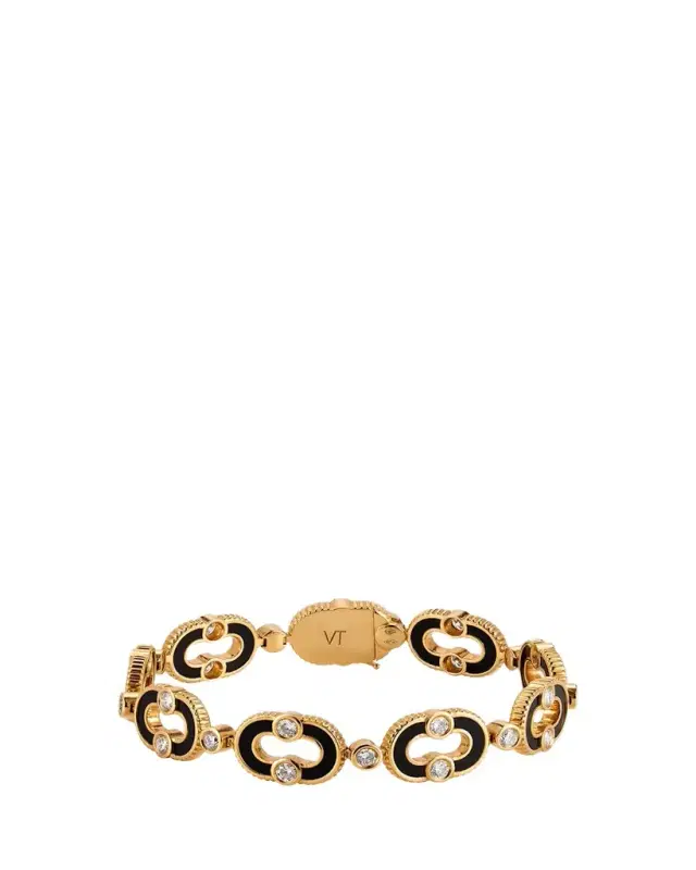 Viltier 18K Yellow Gold Magnetic Enchaine Bracelet with Diamonds and Onyx