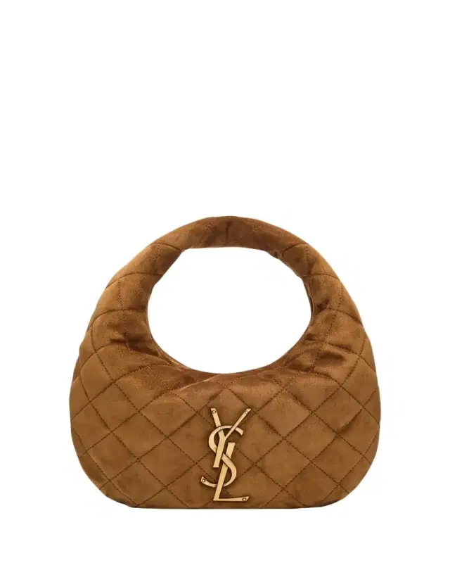 Saint Laurent Icarino Baby YSL Quilted Suede Hobo Bag