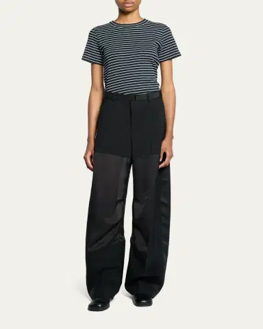 sacai Patchwork Wool Wide-Leg Pants With Belt | Thumbnail 2
