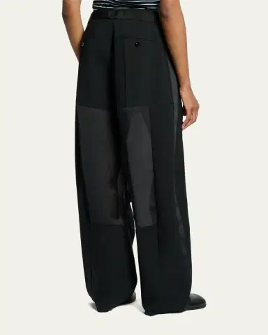 sacai Patchwork Wool Wide-Leg Pants With Belt | Thumbnail 3
