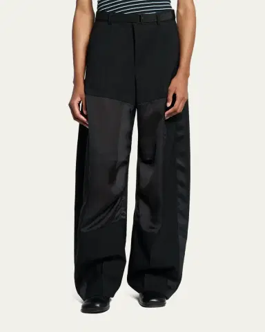 sacai Patchwork Wool Wide-Leg Pants With Belt | Thumbnail 4