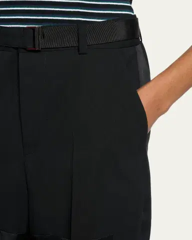 sacai Patchwork Wool Wide-Leg Pants With Belt | Thumbnail 5