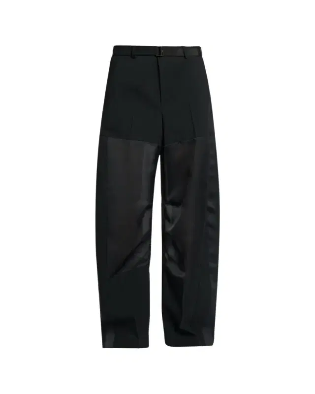 Patchwork Wool Wide-Leg Pants With Belt