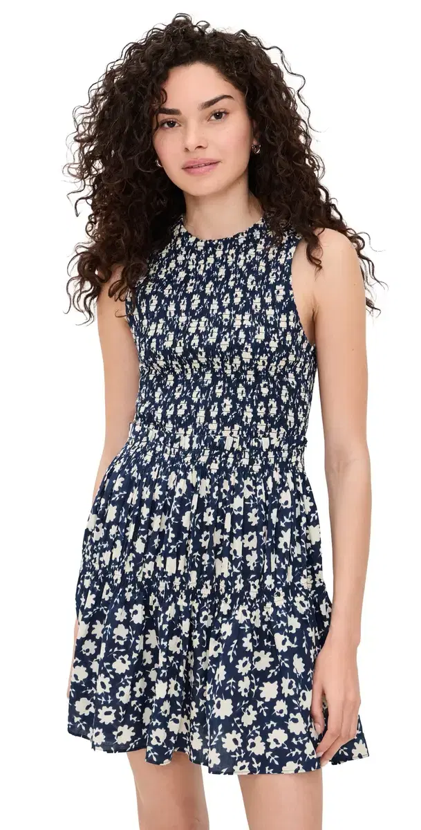 Apiece Apart ore Smocked Mini Dress Navy Floral Stamp