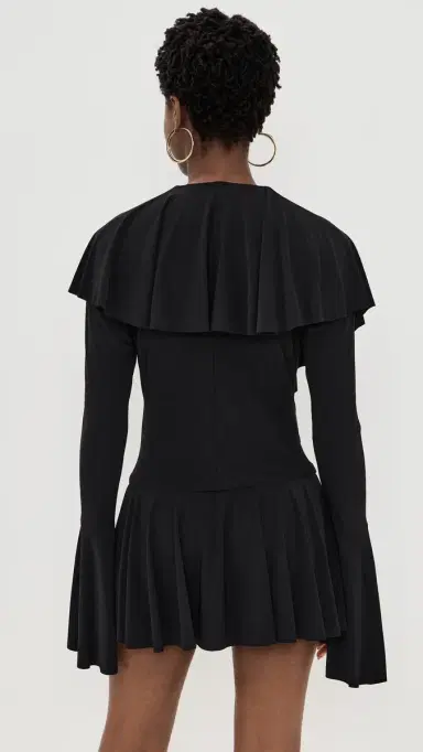 Norma Kamali Long Sleeve Deep V Ruffle Mini Dress Black | Thumbnail 3 Norma Kamali Long Sleeve Deep V Ruffle Mini Dress Black | Thumbnail 3