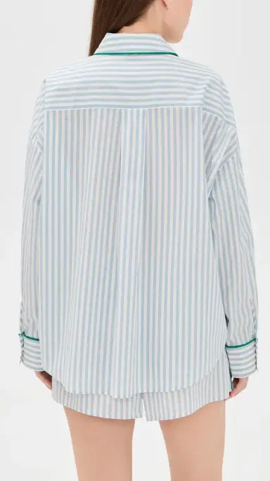 Lunya Airy Cotton Piped Button Down Pajama Top tillwater Stripe/pring | Thumbnail 3 Lunya Airy Cotton Piped Button Down Pajama Top tillwater Stripe/pring | Thumbnail 3