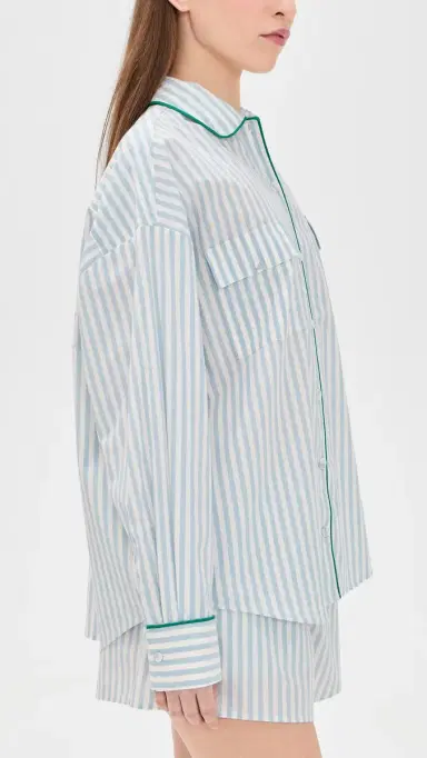 Lunya Airy Cotton Piped Button Down Pajama Top tillwater Stripe/pring | Thumbnail 4 Lunya Airy Cotton Piped Button Down Pajama Top tillwater Stripe/pring | Thumbnail 4