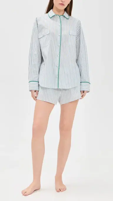 Lunya Airy Cotton Piped Button Down Pajama Top tillwater Stripe/pring | Thumbnail 5 Lunya Airy Cotton Piped Button Down Pajama Top tillwater Stripe/pring | Thumbnail 5