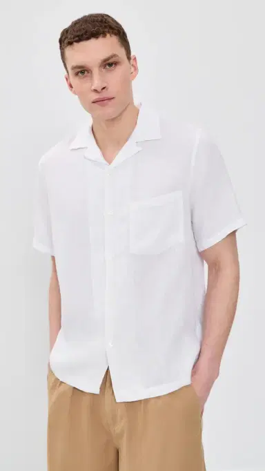 Portuguese Flannel Linen Camp Collar Shirt White L | Thumbnail 2